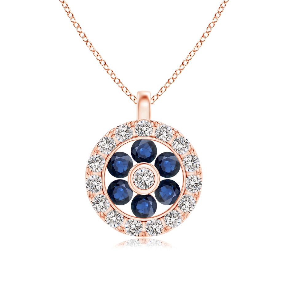 1.5mm AA Channel-Set Sapphire Flower Pendant with Diamond Halo in 18K Rose Gold 