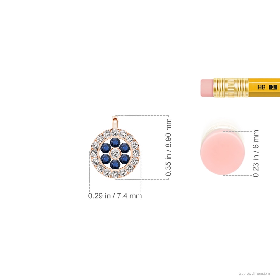 1.5mm AA Channel-Set Sapphire Flower Pendant with Diamond Halo in 18K Rose Gold ruler