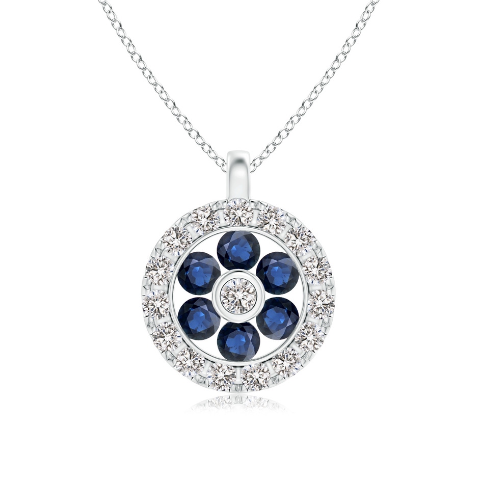 1.5mm AA Channel-Set Sapphire Flower Pendant with Diamond Halo in 18K White Gold 