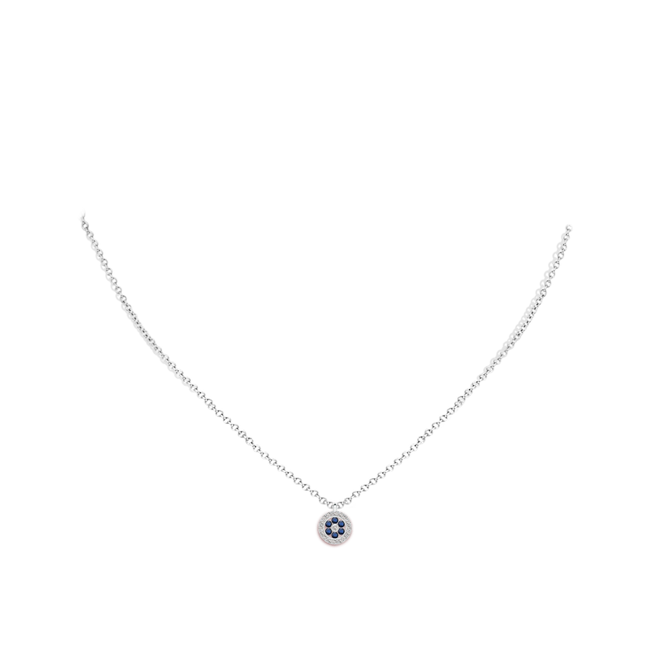 1.5mm AA Channel-Set Sapphire Flower Pendant with Diamond Halo in 18K White Gold pen