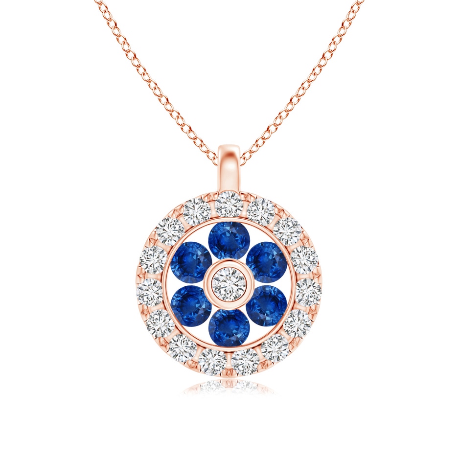 1.5mm AAA Channel-Set Sapphire Flower Pendant with Diamond Halo in 18K Rose Gold 