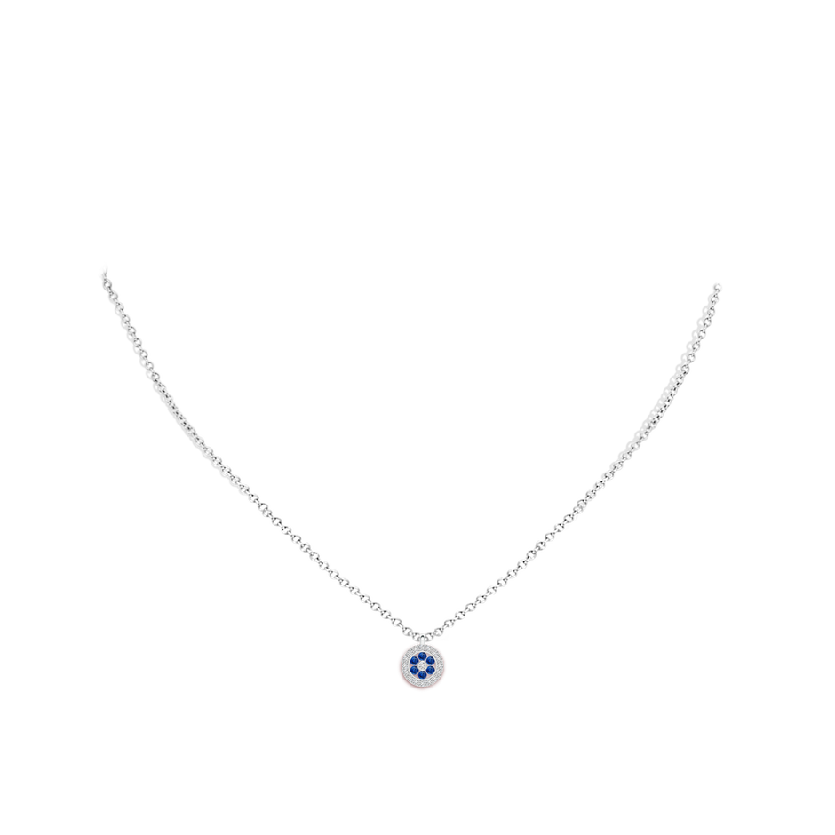 1.5mm AAA Channel-Set Sapphire Flower Pendant with Diamond Halo in 18K White Gold pen