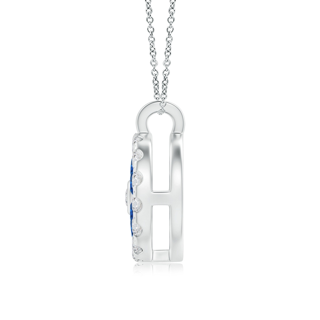 1.5mm AAA Channel-Set Sapphire Flower Pendant with Diamond Halo in White Gold Side-1