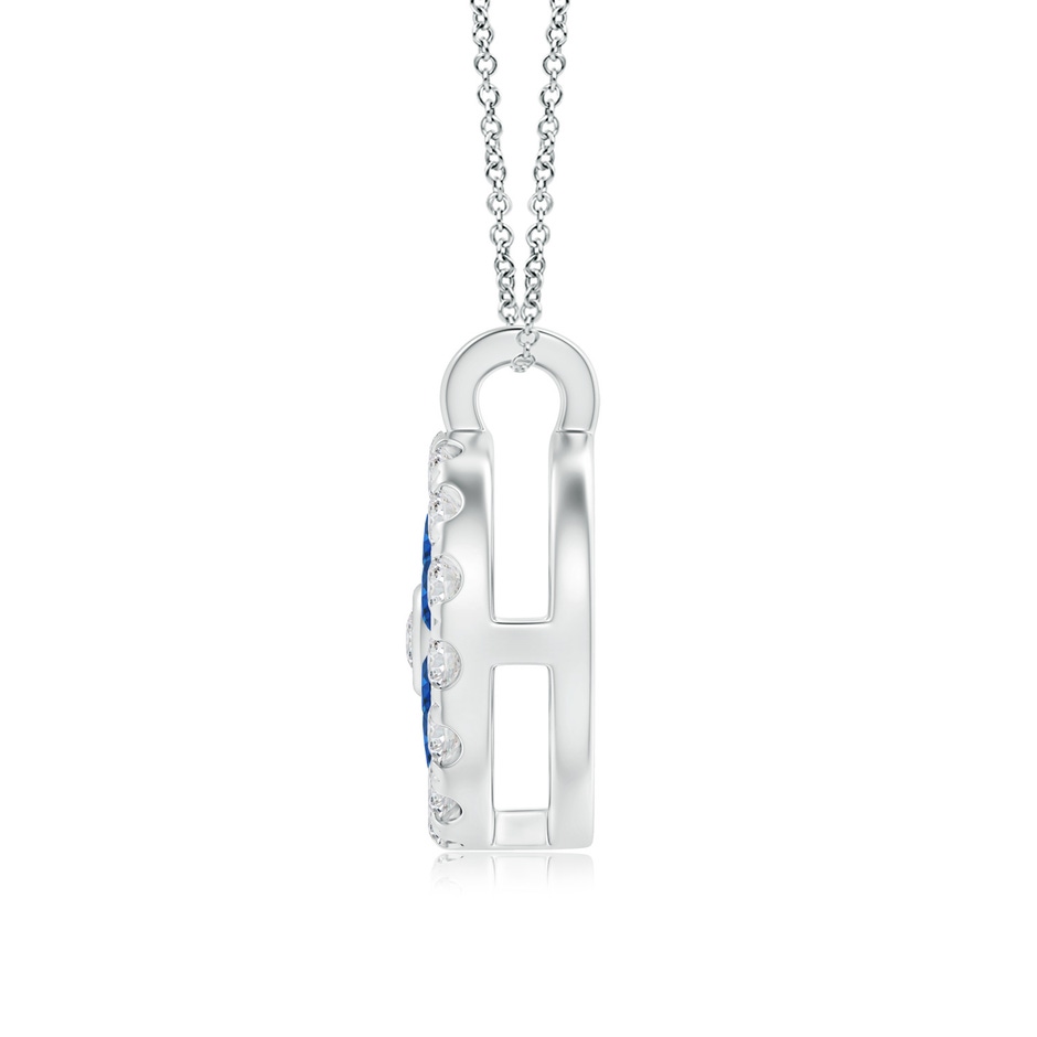 1.5mm AAA Channel-Set Sapphire Flower Pendant with Diamond Halo in White Gold side-1