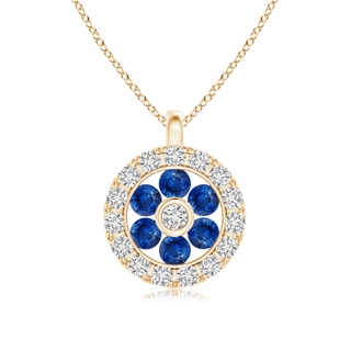 1.5mm AAA Channel-Set Sapphire Flower Pendant with Diamond Halo in Yellow Gold
