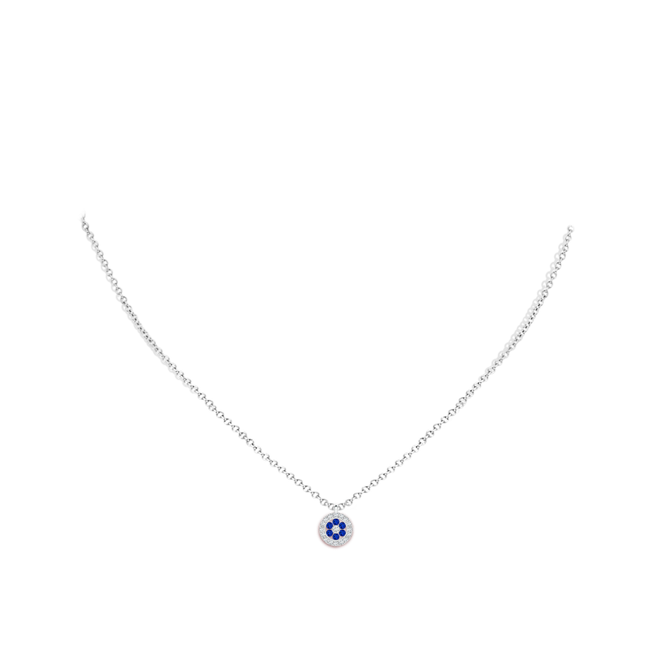 1.5mm AAAA Channel-Set Sapphire Flower Pendant with Diamond Halo in 18K White Gold pen