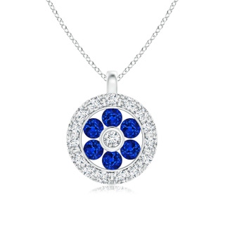 1.5mm AAAA Channel-Set Sapphire Flower Pendant with Diamond Halo in White Gold