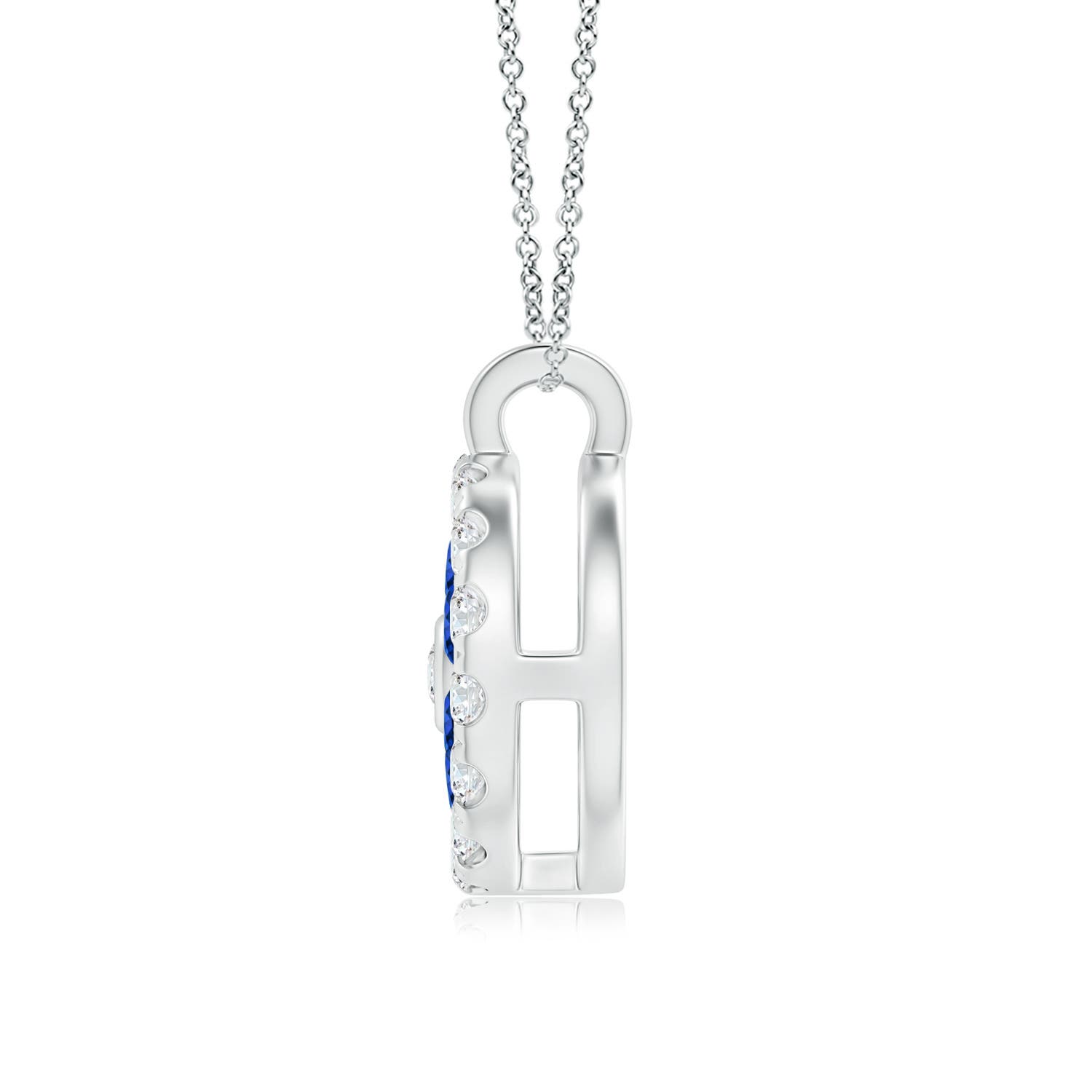 1.5mm AAAA Channel-Set Sapphire Flower Pendant with Diamond Halo in White Gold - side 3