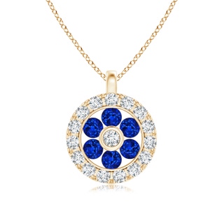 1.5mm AAAA Channel-Set Sapphire Flower Pendant with Diamond Halo in Yellow Gold
