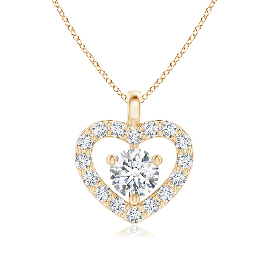 3mm GVS2 Solitaire Diamond Open Heart Pendant with Accents in 18K Yellow Gold 