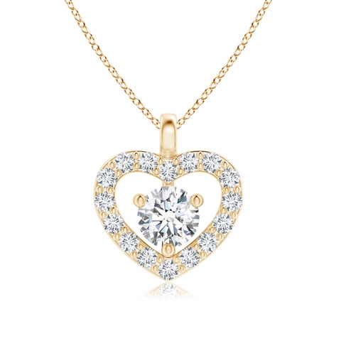 3mm GVS2 Solitaire Diamond Open Heart Pendant with Accents in 18K Yellow Gold