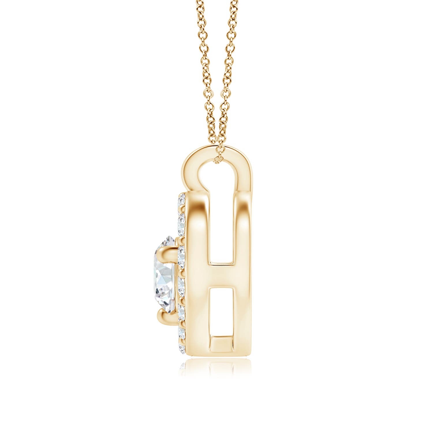 3mm GVS2 Solitaire Diamond Open Heart Pendant with Accents in 18K Yellow Gold