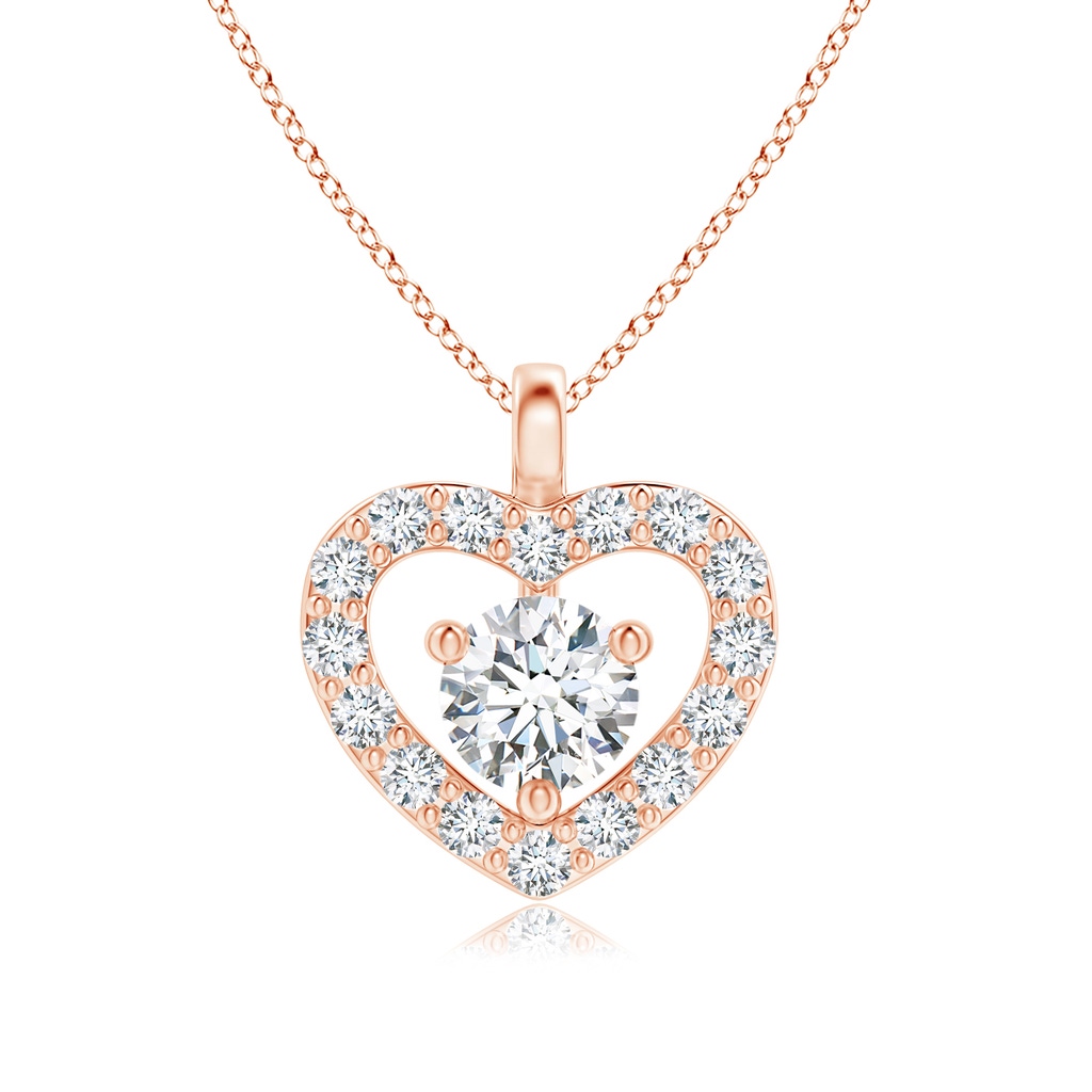 3mm GVS2 Solitaire Diamond Open Heart Pendant with Accents in Rose Gold 