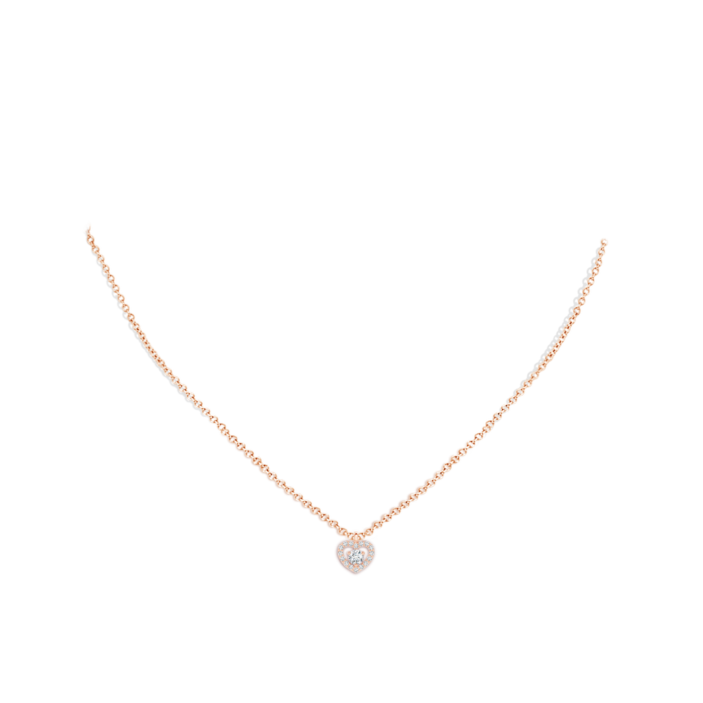 3mm GVS2 Solitaire Diamond Open Heart Pendant with Accents in Rose Gold Body-Neck