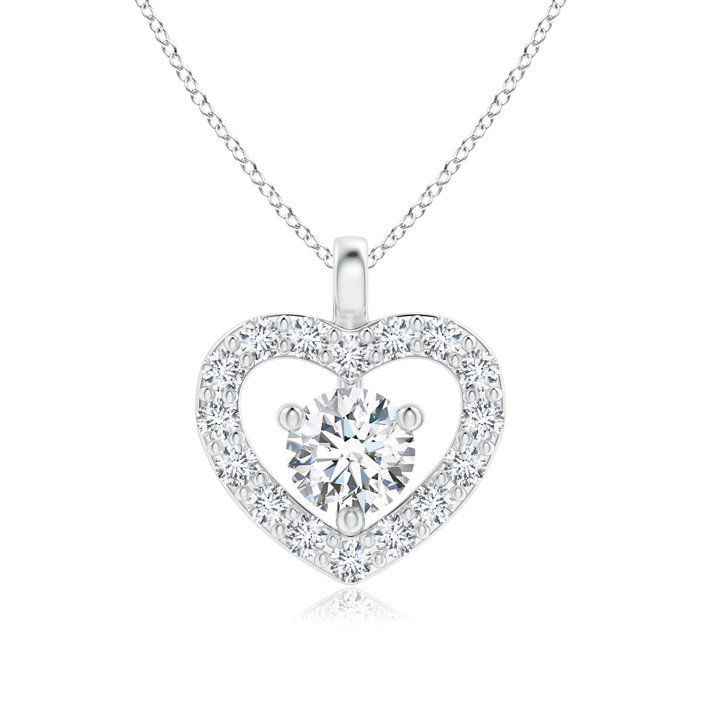 3mm GVS2 Solitaire Diamond Open Heart Pendant with Accents in White Gold 