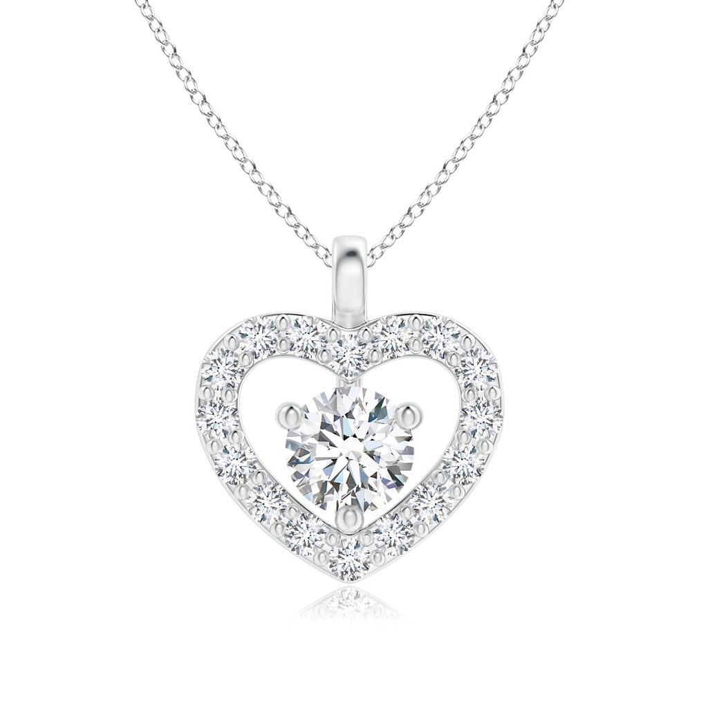 3mm GVS2 Solitaire Diamond Open Heart Pendant with Accents in White Gold