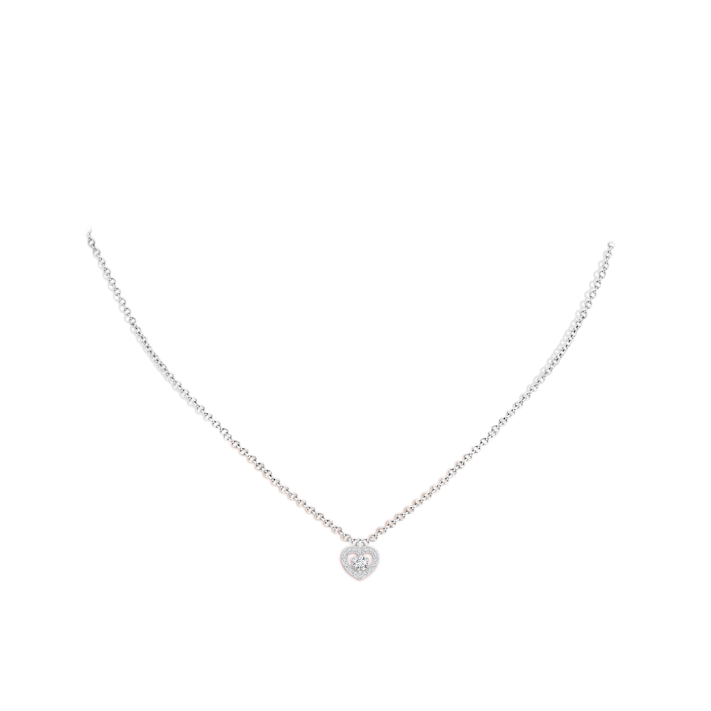 3mm GVS2 Solitaire Diamond Open Heart Pendant with Accents in White Gold Body-Neck