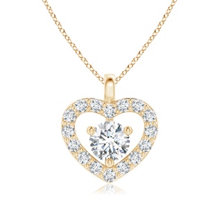 3mm GVS2 Solitaire Diamond Open Heart Pendant with Accents in Yellow Gold