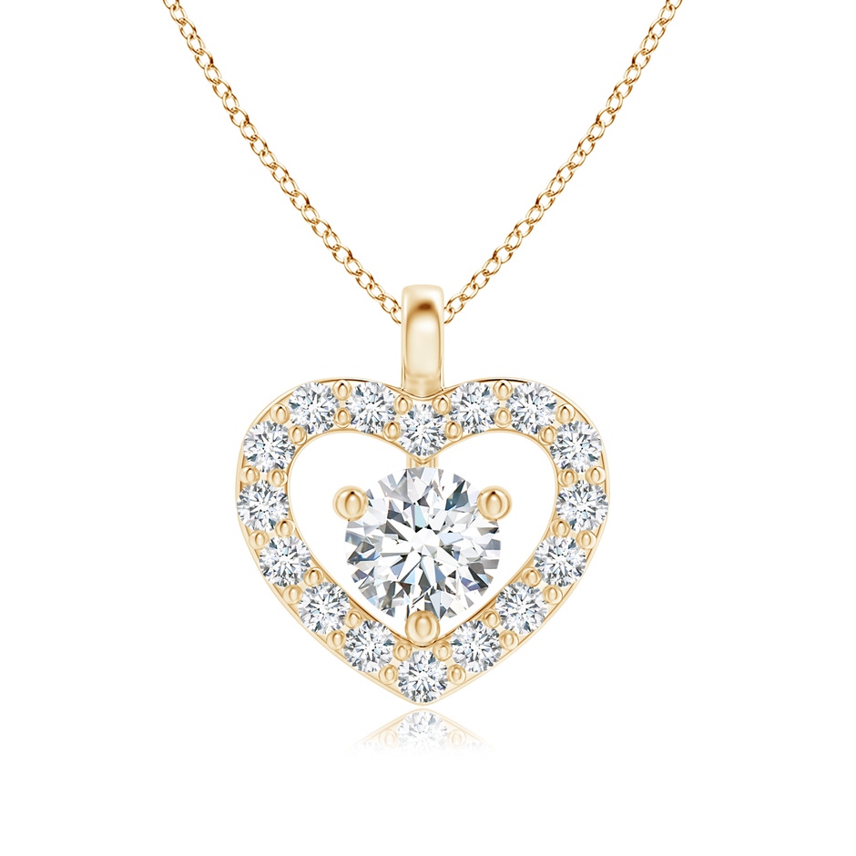 3mm GVS2 Solitaire Diamond Open Heart Pendant with Accents in Yellow Gold 