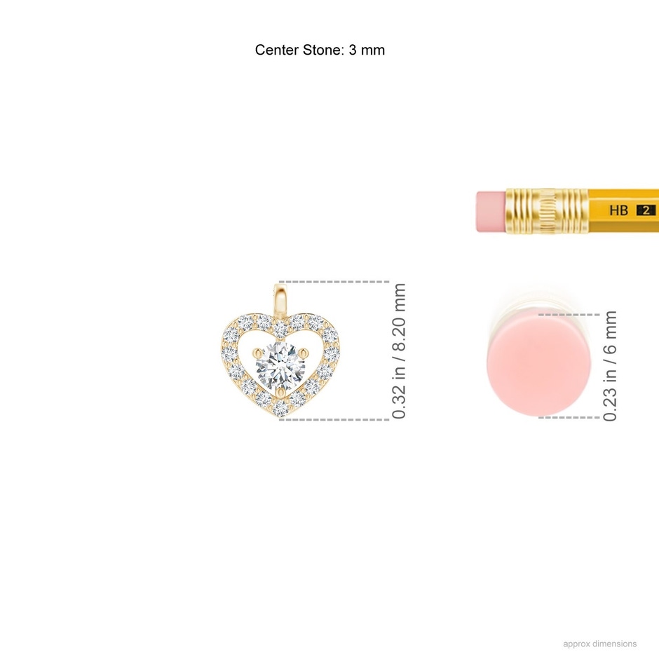 3mm GVS2 Solitaire Diamond Open Heart Pendant with Accents in Yellow Gold ruler