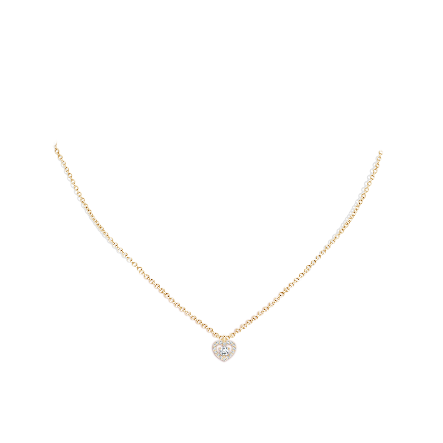 3mm GVS2 Solitaire Diamond Open Heart Pendant with Accents in Yellow Gold - body_neck