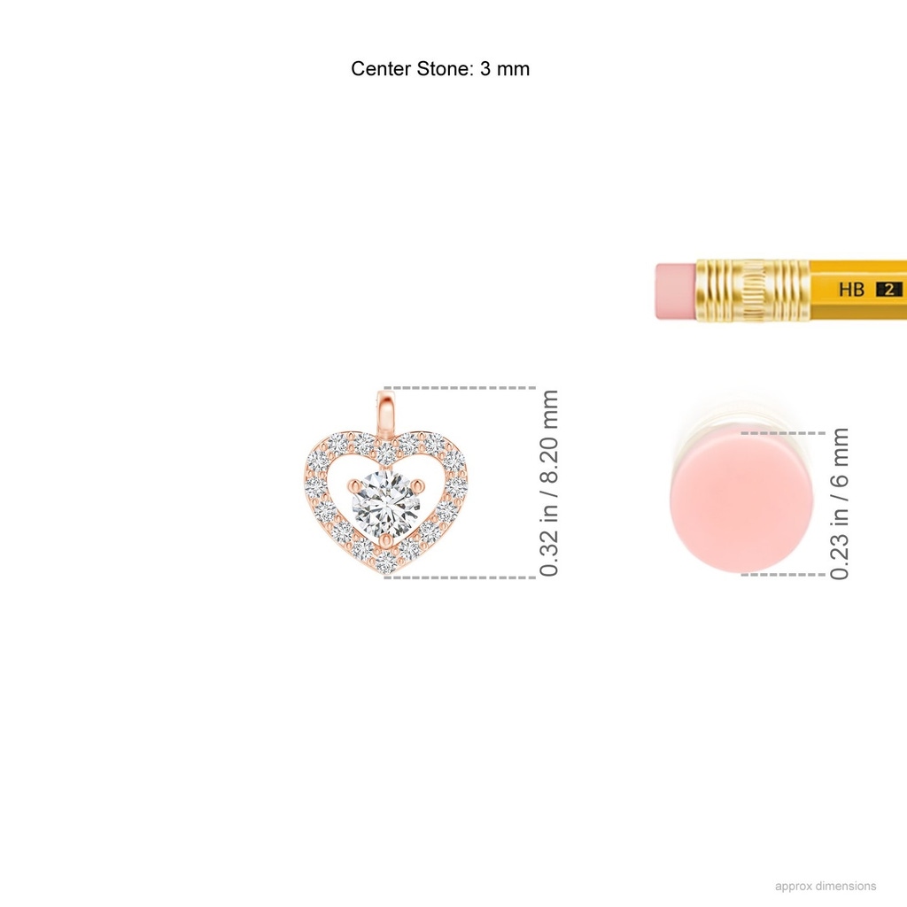 3mm HSI2 Solitaire Diamond Open Heart Pendant with Accents in Rose Gold Ruler