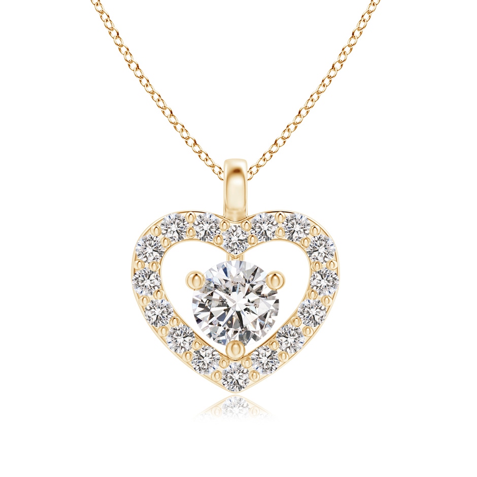 3mm IJI1I2 Solitaire Diamond Open Heart Pendant with Accents in 18K Yellow Gold 