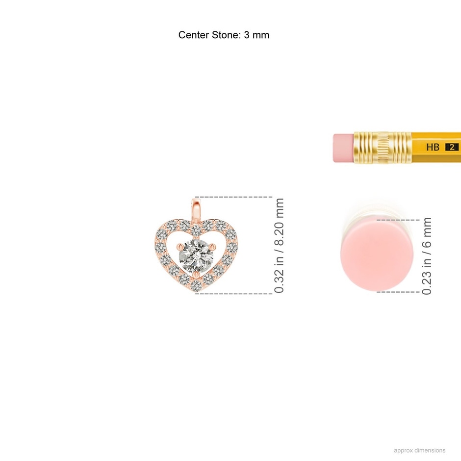 3mm KI3 Solitaire Diamond Open Heart Pendant with Accents in Rose Gold ruler