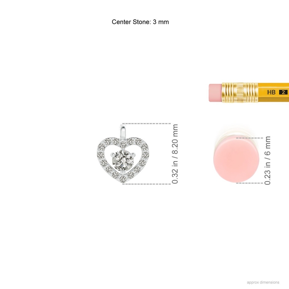 3mm KI3 Solitaire Diamond Open Heart Pendant with Accents in White Gold ruler