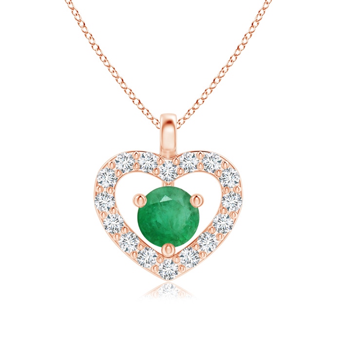 3mm A Solitaire Emerald Open Heart Pendant with Diamonds in Rose Gold 