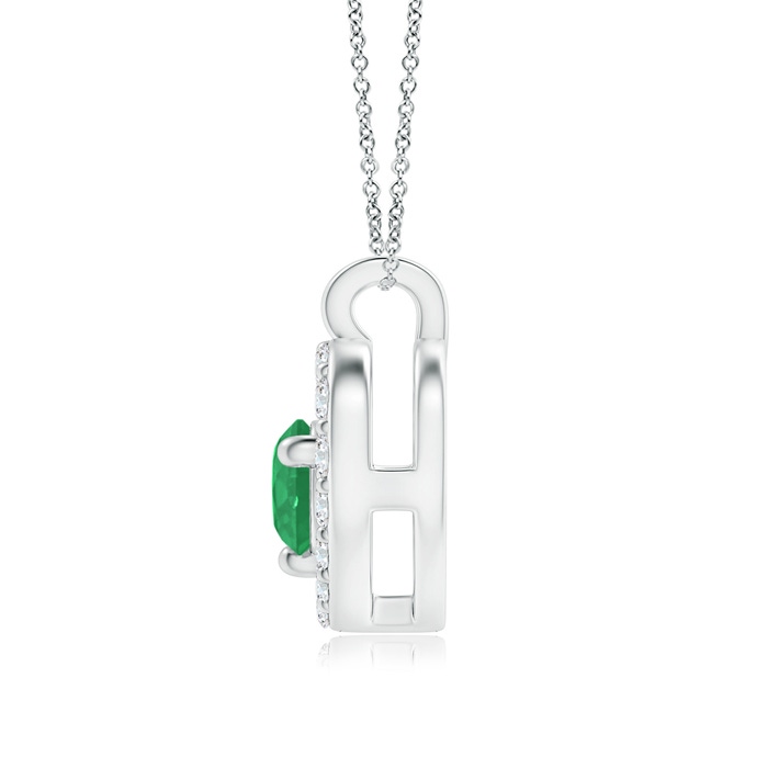 3mm A Solitaire Emerald Open Heart Pendant with Diamonds in White Gold product image