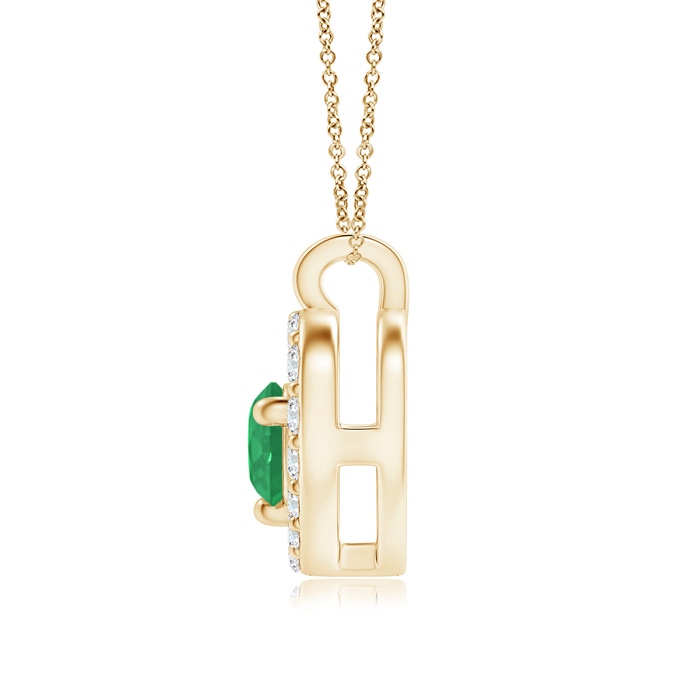 3mm A Solitaire Emerald Open Heart Pendant with Diamonds in Yellow Gold product image
