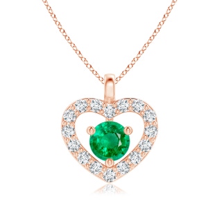 3mm AAA Solitaire Emerald Open Heart Pendant with Diamonds in Rose Gold