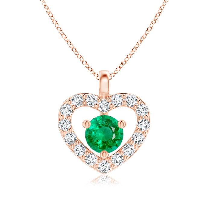 3mm AAA Solitaire Emerald Open Heart Pendant with Diamonds in Rose Gold 