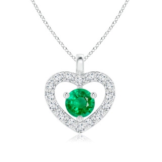 3mm AAA Solitaire Emerald Open Heart Pendant with Diamonds in White Gold