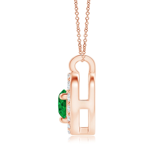 3mm AAAA Solitaire Emerald Open Heart Pendant with Diamonds in Rose Gold product image