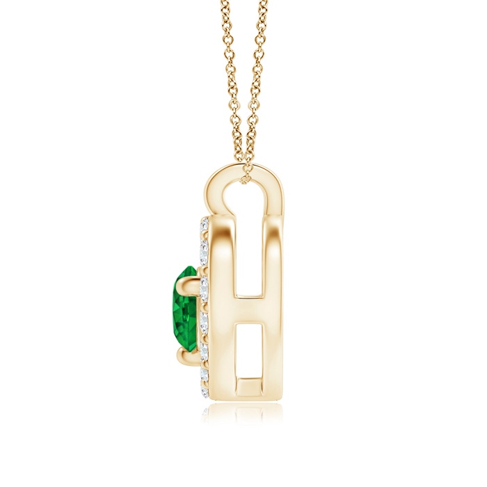 3mm AAAA Solitaire Emerald Open Heart Pendant with Diamonds in Yellow Gold Product Image