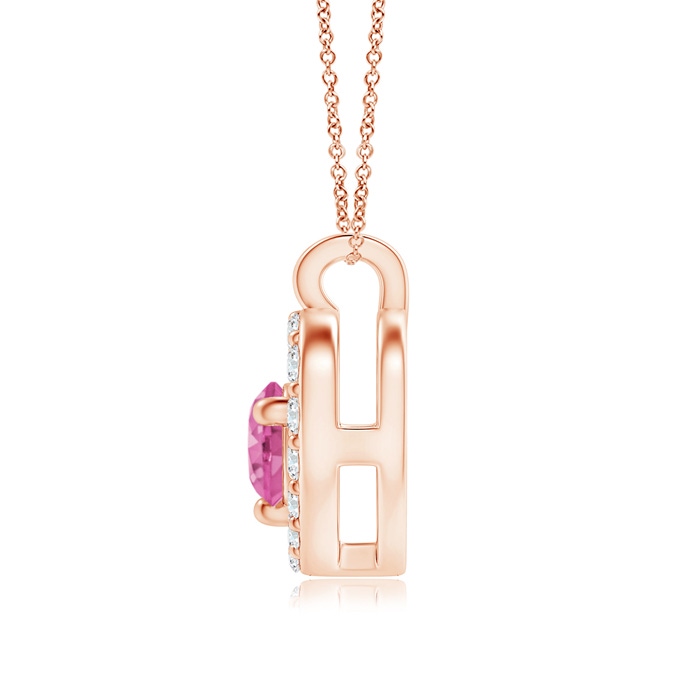 3mm AAA Solitaire Pink Sapphire Open Heart Pendant with Diamonds in Rose Gold Product Image