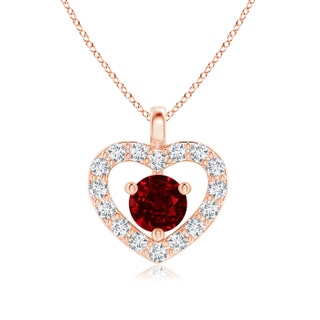 3mm AAAA Solitaire Ruby Open Heart Pendant with Diamonds in Rose Gold
