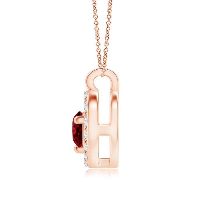 3mm AAAA Solitaire Ruby Open Heart Pendant with Diamonds in Rose Gold Product Image