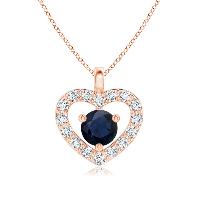 Solitaire Sapphire Open Heart Pendant with Diamonds