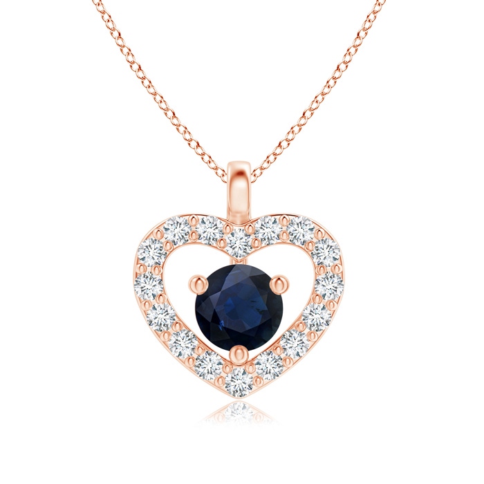 3mm A Solitaire Sapphire Open Heart Pendant with Diamonds in Rose Gold 