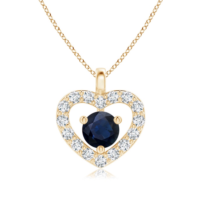 3mm A Solitaire Sapphire Open Heart Pendant with Diamonds in Yellow Gold 