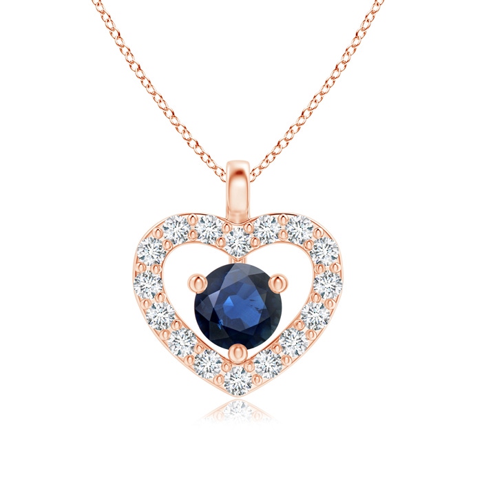 3mm AA Solitaire Sapphire Open Heart Pendant with Diamonds in Rose Gold 