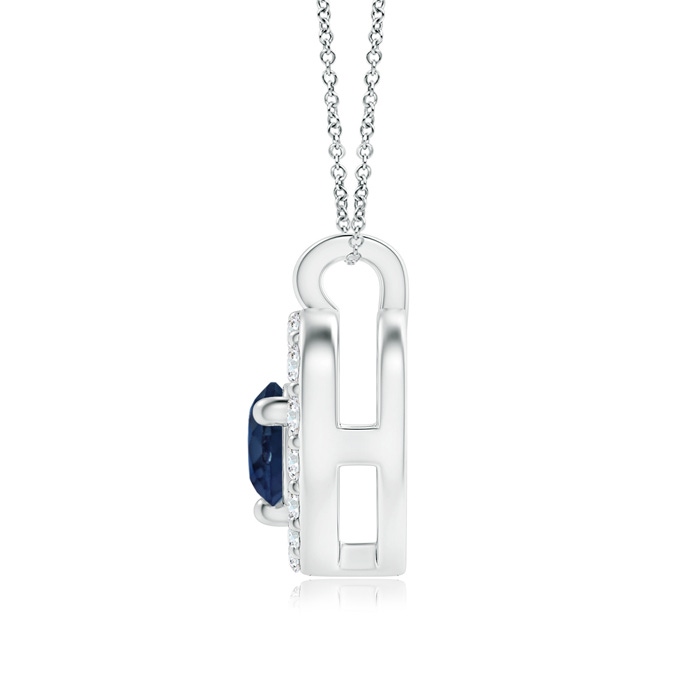 3mm AA Solitaire Sapphire Open Heart Pendant with Diamonds in White Gold product image