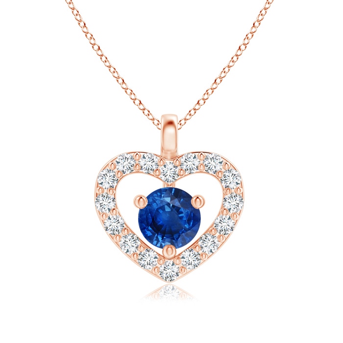 3mm AAA Solitaire Sapphire Open Heart Pendant with Diamonds in Rose Gold 