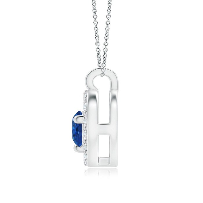 3mm AAA Solitaire Sapphire Open Heart Pendant with Diamonds in White Gold product image