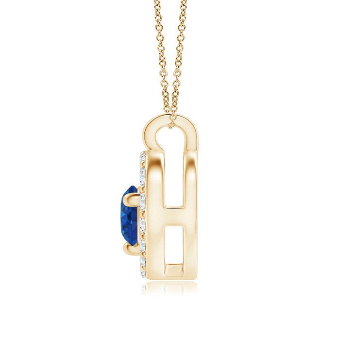 3mm AAA Solitaire Sapphire Open Heart Pendant with Diamonds in Yellow Gold product image