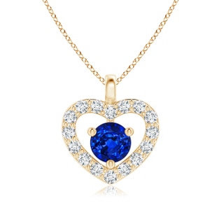 3mm AAAA Solitaire Sapphire Open Heart Pendant with Diamonds in 9K Yellow Gold