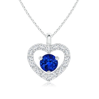 3mm AAAA Solitaire Sapphire Open Heart Pendant with Diamonds in White Gold